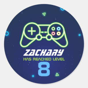 ネオンビデオゲームのアーケード誕生日パーティーのステッカー ラウンドシール