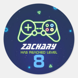 ネオンビデオゲームアーケード誕生日パーティーステッカー ラウンドシール
