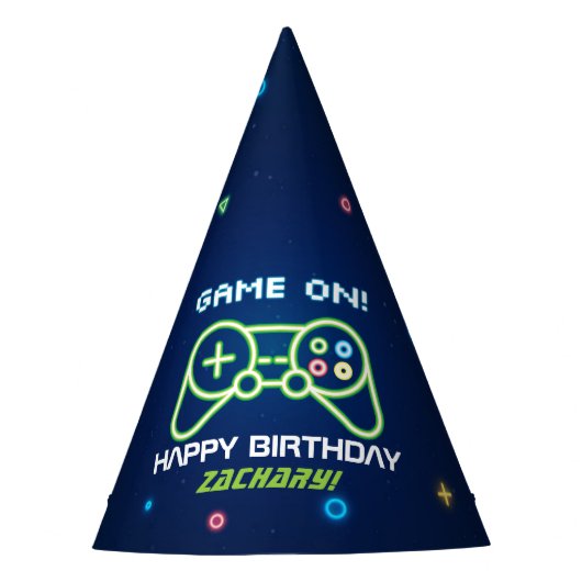 ネオンビデオゲームアーケード誕生日 パーティーハット (正面)