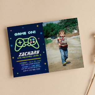 ネオンビデオゲームトラックアーケード誕生日招待状 招待状
