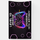 ネオンビデオゲームパーティー子供の誕生日ゲーマー 横断幕 (縦)