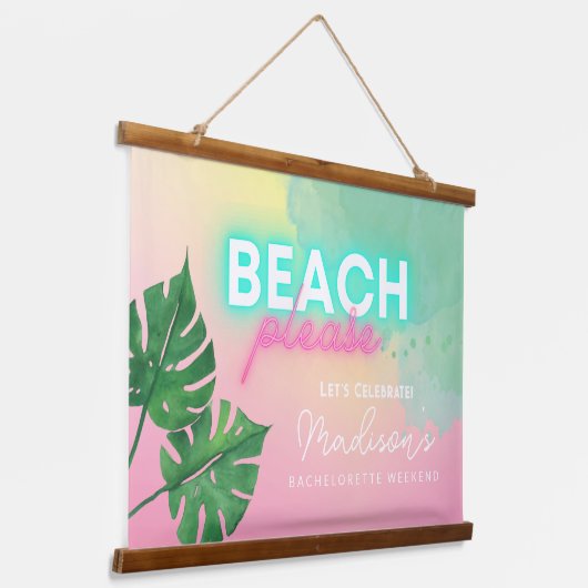 ネオンビーチお願い ブライズメイドパーティー ウェルカムサイン 吊り下げ型タペストリー (傾斜あり)