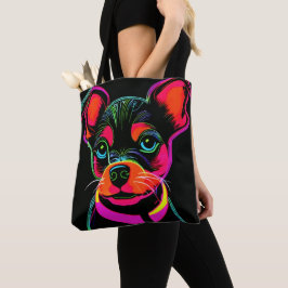 ネオンピクセル犬パピーアート トートバッグ