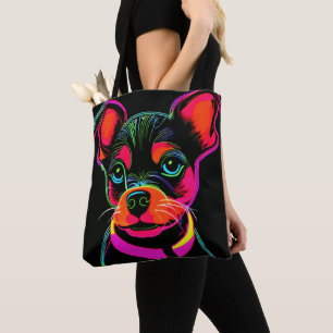 ネオンピクセル犬パピーアート トートバッグ