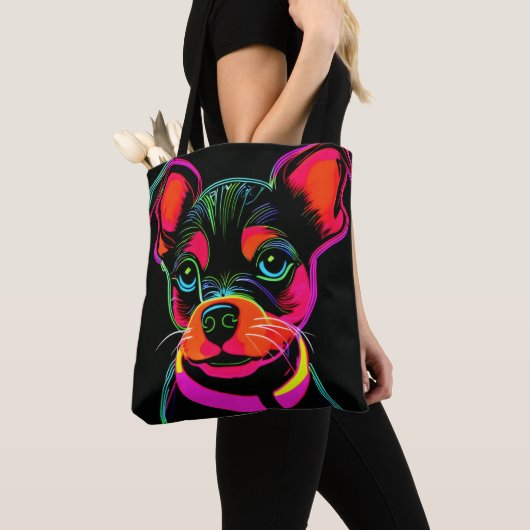 ネオンピクセル犬パピーアート トートバッグ (クローズアップ)