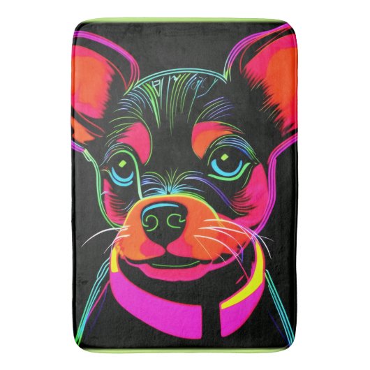 ネオンピクセル犬パピーアート バスマット (正面縦)