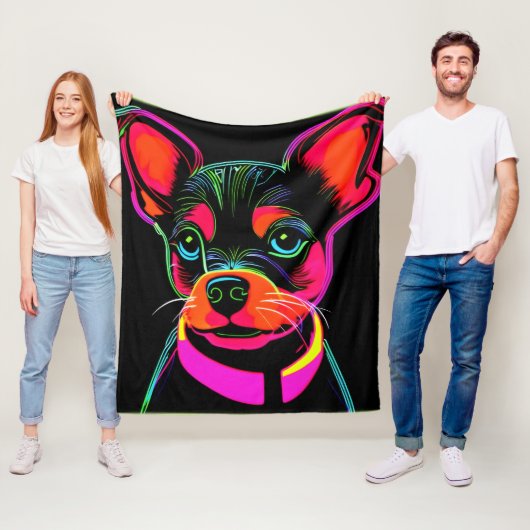 ネオンピクセル犬パピーアート フリースブランケット (インサイチュ)