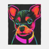 ネオンピクセル犬パピーアート フリースブランケット (正面)