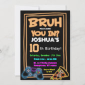 ネオンピザとゲームの誕生日パーティー 招待状 (正面)