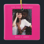 ネオンピモダンッメリークと結婚した写真 セラミックオーナメント<br><div class="desc">ネオンピンクモダンとメリー光結婚したセラミックオーナメント</div>