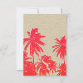 ネオンピンクおよびタンの紙、熱帯やしおよびビーチ 招待状 (裏面)