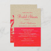 ネオンピンクおよびタンの紙、熱帯やしおよびビーチ 招待状 (正面/裏面)