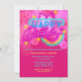 ネオンピンクとイエローのハッピーバースデーパーティー 招待状 (正面)