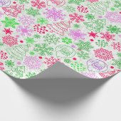 ネオンピンクとグリーンクリスマス ラッピングペーパー (角)