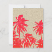 ネオンピンクとタン紙、トロピカルパームズとビーチ 招待状 (裏面)