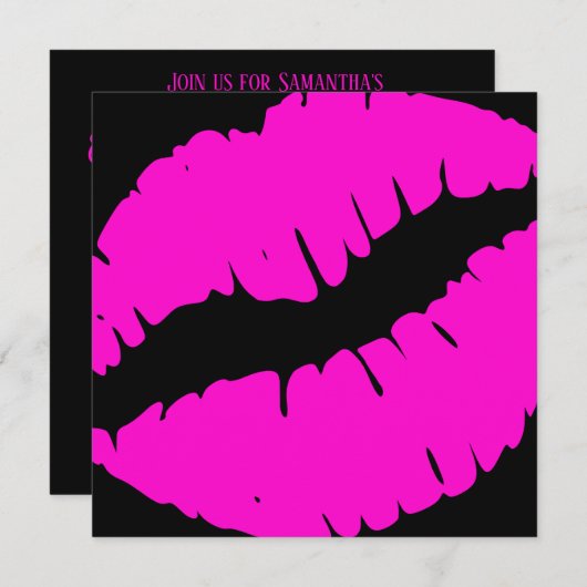 ネオンピンクとブラックキスプリント素晴らしい40 招待状 (正面/裏面)