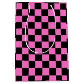 ネオンピンクとブラックチェッ市松模様にカーボードヴィンテージ ミディアムペーパーバッグ (正面)