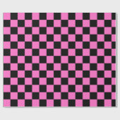 ネオンピンクとブラックチェッ市松模様にカーボードヴィンテージ ラッピングペーパー (フラット)