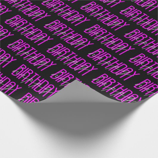 ネオンピンクと白のハッピーバースデー標識 ラッピングペーパー (角)