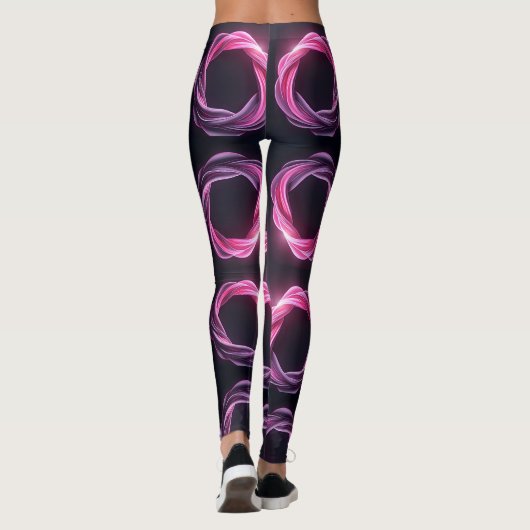 ネオンピンクと紫の抽象芸術が黒いバーの上で渦巻く レギンス (裏面)
