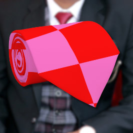 ネオンピンクと赤チェッ市松模様にカーボードヴィンテージ ネクタイ