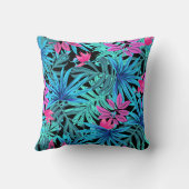 ネオンピンクと青の熱帯植物のパターン クッション (裏面)