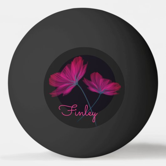 ネオンピンクと黒の花の名前フローラ 卓球ボール (正面)