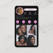 ネオンピンクのインスタグラム写真コラージヘアブレイディング 名刺 (正面)