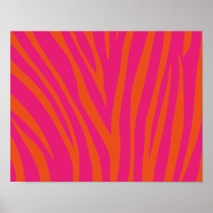 ネオンピンクのオレンジ色のゼブラストライプ背景WALLPAP ポスター