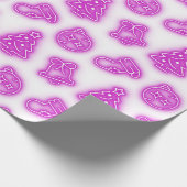 ネオンピンクのクリスマスオンホワイト ラッピングペーパー (角)