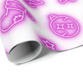 ネオンピンクのクリスマスオンホワイト ラッピングペーパー (ロールコーナー)