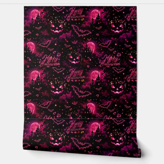 ネオンピンクのゴシックハロウィンパターン 壁紙 (ほどく)