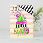 ネオンピンクのサボテンの招待状 招待状 (スタンド正面)