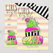 ネオンピンクのサボテンの招待状 招待状 (正面/裏面)