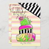 ネオンピンクのサボテン招待状 招待状 (正面/裏面)