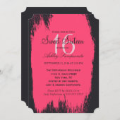 ネオンピンクのストロ絵を描ーク(黒) 招待状 (正面/裏面)