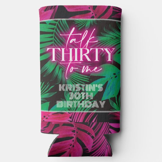ネオンピンクのトロピカルトーク30歳の誕生日 スリム缶クーラー (裏面)