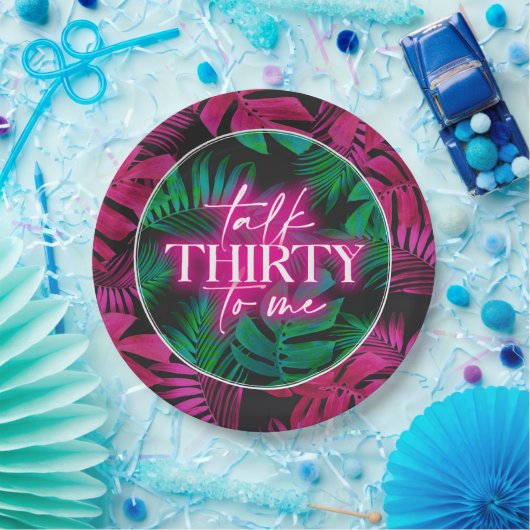 ネオンピンクのトロピカルトーク30歳の誕生日 ペーパープレート (パーティー)