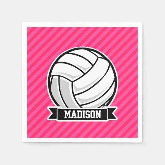 ネオンピンクのバレーボールストライプボール スタンダードカクテルナプキン (正面)