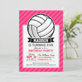 ネオンピンクのバレーボールストライプボール 招待状 (スタンド正面)