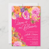 ネオンピンクのボールドな花の水彩画を使ったブライダルシャワー 招待状 (正面)