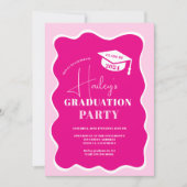 ネオンピンクのレトロウェーブフレームの写真の卒業 招待状 (正面)