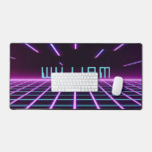 ネオンピンクの未来的レトロスタイル 80年代ビデオゲーム デスクマット (キーボード&マウス)