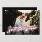 ネオンピンクの横型写真保存日 招待状 (正面/裏面)