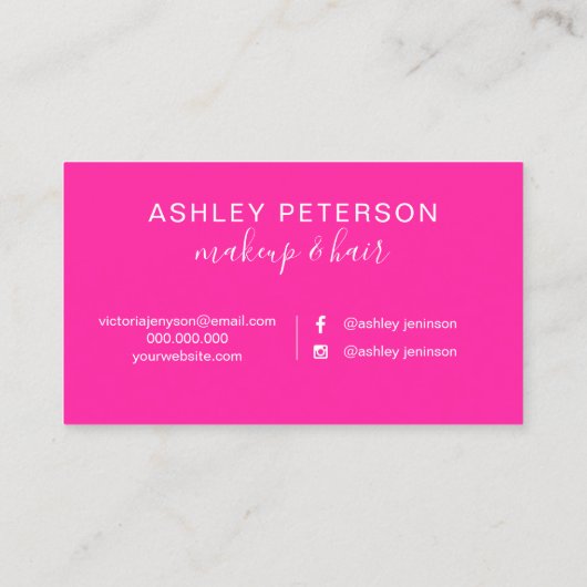 ネオンピンクの水色のヘアメイクアップタイポグラフィ 名刺 (裏面)