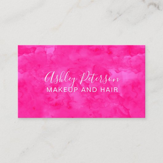 ネオンピンクの水色のヘアメイクアップタイポグラフィ 名刺 (正面)