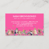 ネオンピンクの犬 猫 鳥 ホテル ソファ ペットシッター 名刺 (裏面)
