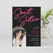 ネオンピンクの看板スクリプトおもしろい写真アーチ甘い16 招待状 (スタンド正面)