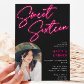 ネオンピンクの看板スクリプトおもしろい写真アーチ甘い16 招待状