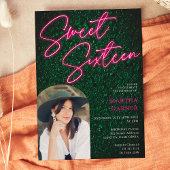 ネオンピンクの看板スクリプト緑の写真アーチ甘い16 招待状